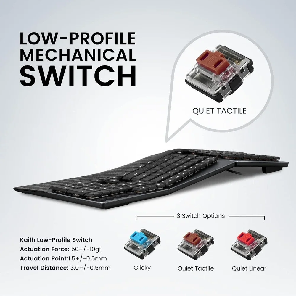 Ergonomic Wired Keyboard Brown Switches Split‎ Layout USB Mac Win Black – Perixx